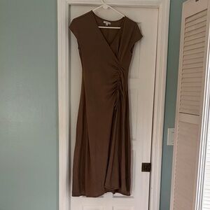 Max Studio Tan Midi Dress with Gathered Detail